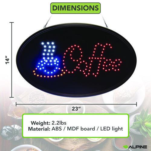 Image of Alpine Industries ALP49705MK LED Oval Coffee Sign, 23 x 14, Black Frame, Blue/Red Graphics