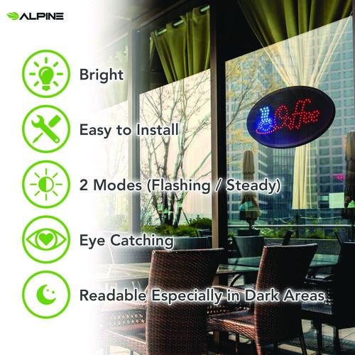 Image of Alpine Industries ALP49705MK LED Oval Coffee Sign, 23 x 14, Black Frame, Blue/Red Graphics