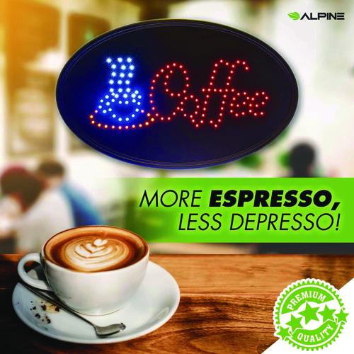 Image of Alpine Industries ALP49705MK LED Oval Coffee Sign, 23 x 14, Black Frame, Blue/Red Graphics