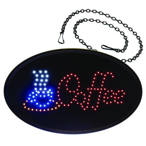 Image of Alpine Industries ALP49705MK LED Oval Coffee Sign, 23 x 14, Black Frame, Blue/Red Graphics