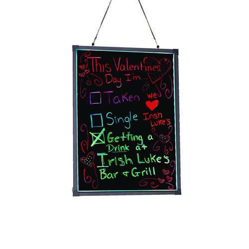 Image of Alpine Industries ALP49504MK LED Illuminated Hanging Message Writing Board, Black 22" x 30" Surface, Black 23.6" x 31.5" Frame