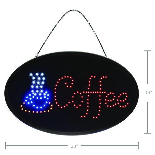 Image of Alpine Industries ALP49705MK LED Oval Coffee Sign, 23 x 14, Black Frame, Blue/Red Graphics