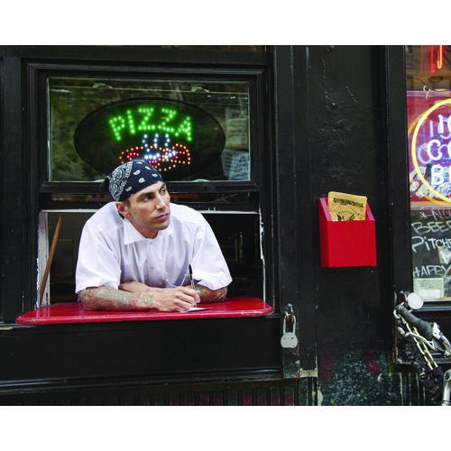 Image of Alpine Industries ALP49707MK LED Oval Pizza Sign, 23 x 14, Black Frame, Green/Orange/Red/White Graphics