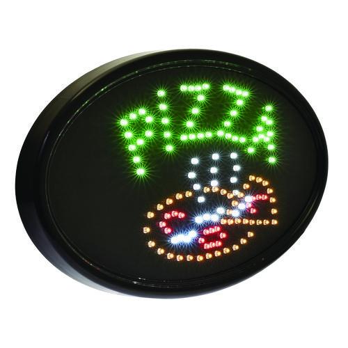 Image of Alpine Industries ALP49707MK LED Oval Pizza Sign, 23 x 14, Black Frame, Green/Orange/Red/White Graphics