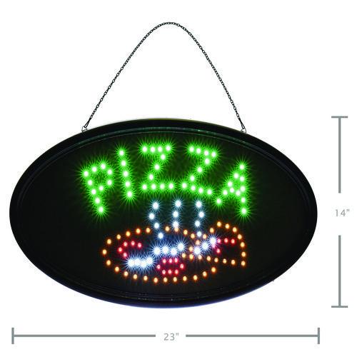 Image of Alpine Industries ALP49707MK LED Oval Pizza Sign, 23 x 14, Black Frame, Green/Orange/Red/White Graphics