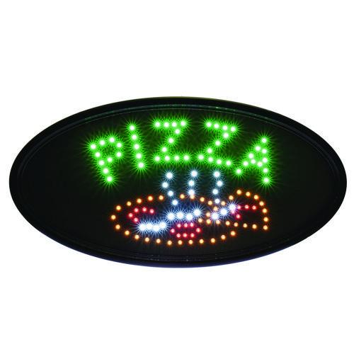 Image of Alpine Industries ALP49707MK LED Oval Pizza Sign, 23 x 14, Black Frame, Green/Orange/Red/White Graphics
