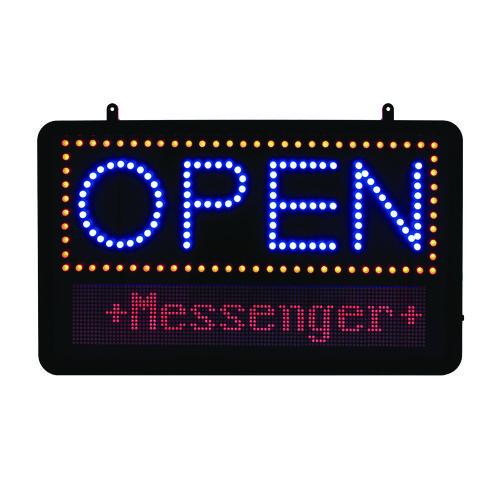Image of Alpine Industries ALP49710MK LED Programmable Message Board Open Sign, 22 x 13, Black Frame, Blue/Red Graphics