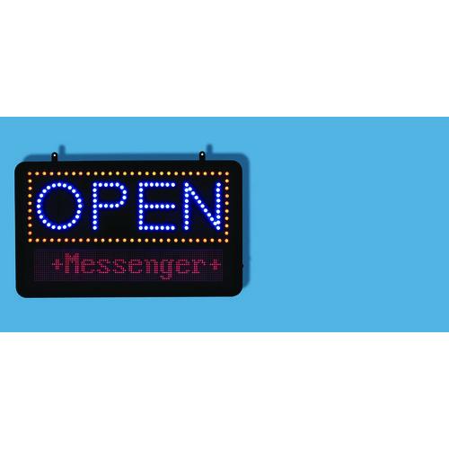 Image of Alpine Industries ALP49710MK LED Programmable Message Board Open Sign, 22 x 13, Black Frame, Blue/Red Graphics
