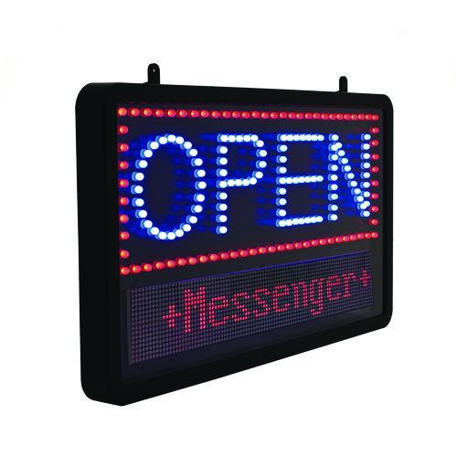 Image of Alpine Industries ALP49710MK LED Programmable Message Board Open Sign, 22 x 13, Black Frame, Blue/Red Graphics
