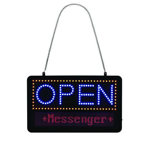 Image of Alpine Industries ALP49710MK LED Programmable Message Board Open Sign, 22 x 13, Black Frame, Blue/Red Graphics