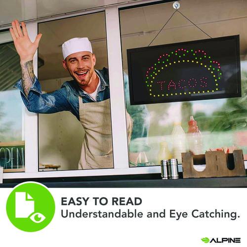 Image of Alpine Industries ALP49711MK LED Rectangular TACO Sign, 19 x 10, Black Frame, Green/Red/Yellow Graphics