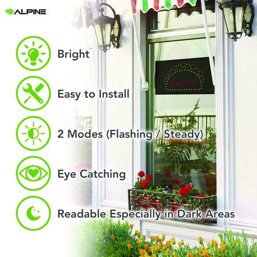 Image of Alpine Industries ALP49711MK LED Rectangular TACO Sign, 19 x 10, Black Frame, Green/Red/Yellow Graphics