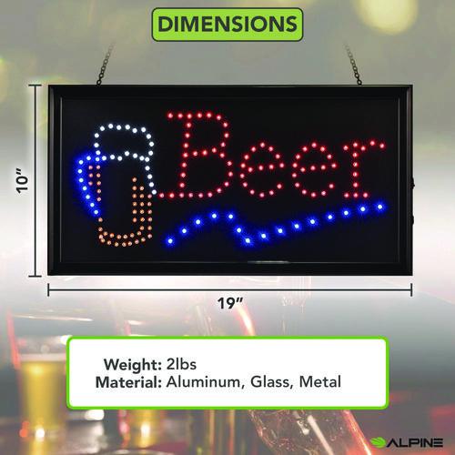 Image of Alpine Industries ALP49714MK LED Rectangular Beer Sign, 19 x 10, Black Frame, Blue/Green/Orange/Red/White Graphics