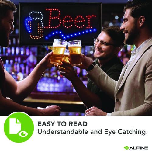 Image of Alpine Industries ALP49714MK LED Rectangular Beer Sign, 19 x 10, Black Frame, Blue/Green/Orange/Red/White Graphics