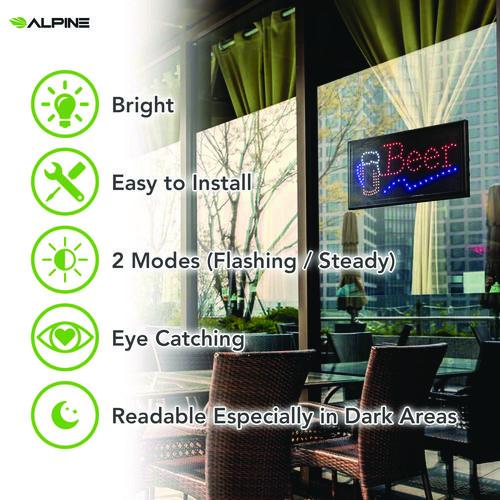 Image of Alpine Industries ALP49714MK LED Rectangular Beer Sign, 19 x 10, Black Frame, Blue/Green/Orange/Red/White Graphics