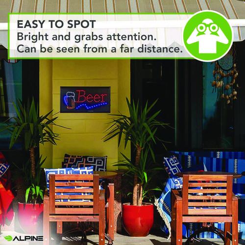 Image of Alpine Industries ALP49714MK LED Rectangular Beer Sign, 19 x 10, Black Frame, Blue/Green/Orange/Red/White Graphics