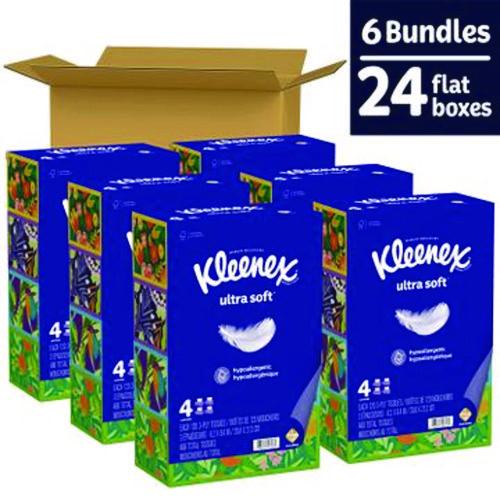 Image of Kleenex® 54315 Ultra Soft Facial Tissue, 3-Ply, White, 120 Sheets/Box, 4 Boxes/Pack, 6 Packs/Carton