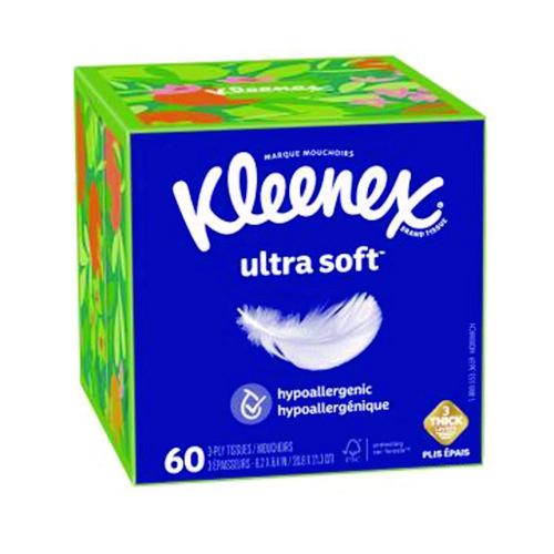 Image of Kleenex® 54278 Ultra Soft Facial Tissue, 3-Ply, White, 60 Sheets/Box, 18 Boxes/Carton