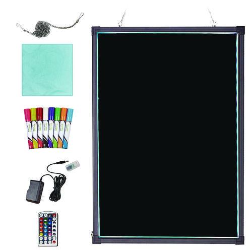 Image of Alpine Industries ALP49504MK LED Illuminated Hanging Message Writing Board, Black 22" x 30" Surface, Black 23.6" x 31.5" Frame