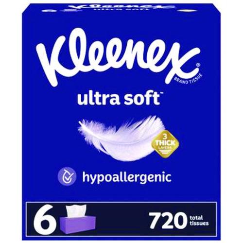 Image of Kleenex® 54317 Ultra Soft Facial Tissue, 3-Ply, White, 120 Sheets/Box, 6 Boxes/Pack, 4 Packs/Carton