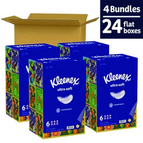 Image of Kleenex® 54317 Ultra Soft Facial Tissue, 3-Ply, White, 120 Sheets/Box, 6 Boxes/Pack, 4 Packs/Carton