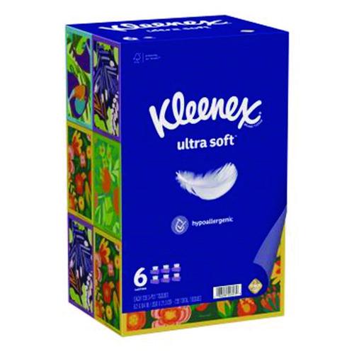 Image of Kleenex® 54317 Ultra Soft Facial Tissue, 3-Ply, White, 120 Sheets/Box, 6 Boxes/Pack, 4 Packs/Carton