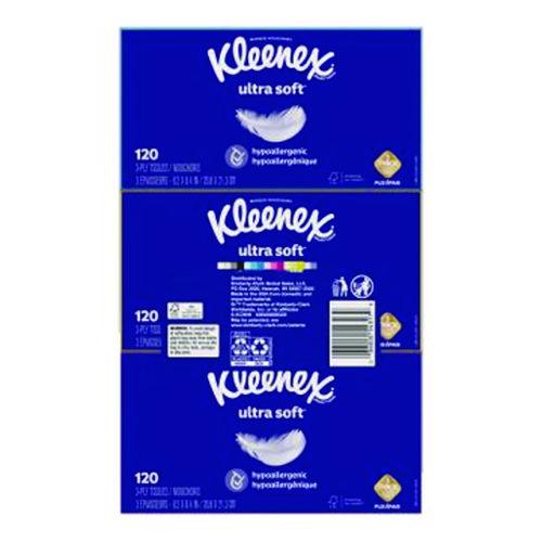 Image of Kleenex® 54317 Ultra Soft Facial Tissue, 3-Ply, White, 120 Sheets/Box, 6 Boxes/Pack, 4 Packs/Carton