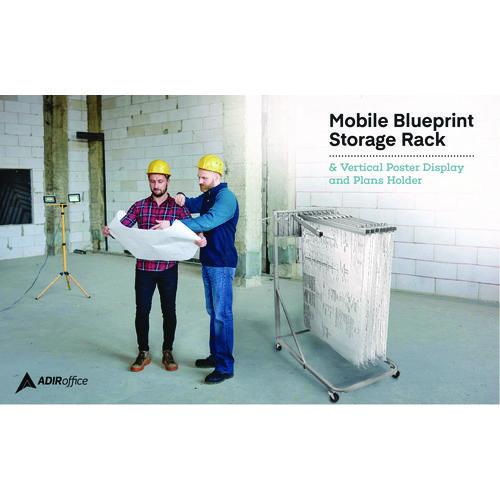 Image of AdirOffice 613KIT1 Blueprint Storage Cabinet Rolling Stand, Assorted Document Sizes Accommodated, 27" x 28.5" to 46.5" x 46" to 66", Gray