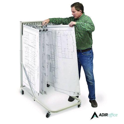 Image of AdirOffice 613KIT1 Blueprint Storage Cabinet Rolling Stand, Assorted Document Sizes Accommodated, 27" x 28.5" to 46.5" x 46" to 66", Gray