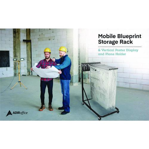 Image of AdirOffice ADI613BLUMK Blueprint Storage Cabinet Rolling Stand, Assorted Document Sizes Accomodated, 27" x 28.5" to 46.5" x 46" to 66", Blue
