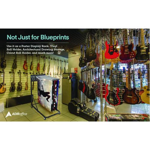 Image of AdirOffice ADI613BLUMK Blueprint Storage Cabinet Rolling Stand, Assorted Document Sizes Accomodated, 27" x 28.5" to 46.5" x 46" to 66", Blue