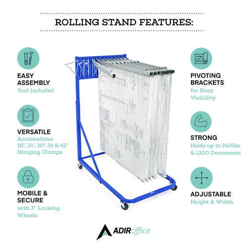 Image of AdirOffice ADI613BLUMK Blueprint Storage Cabinet Rolling Stand, Assorted Document Sizes Accomodated, 27" x 28.5" to 46.5" x 46" to 66", Blue