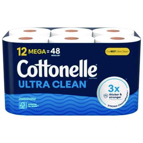 Image of Cottonelle® 55480 Ultra CleanCare Toilet Paper, Strong Bath Tissue, Septic Safe, 1-Ply, White, 284 Sheets/Roll, 12 Rolls/Pack, 4 Packs/Carton