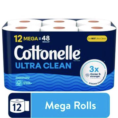 Image of Cottonelle® 55480 Ultra CleanCare Toilet Paper, Strong Bath Tissue, Septic Safe, 1-Ply, White, 284 Sheets/Roll, 12 Rolls/Pack, 4 Packs/Carton