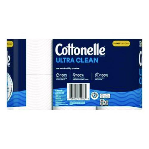 Image of Cottonelle® 55480 Ultra CleanCare Toilet Paper, Strong Bath Tissue, Septic Safe, 1-Ply, White, 284 Sheets/Roll, 12 Rolls/Pack, 4 Packs/Carton