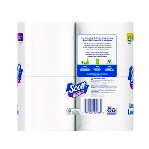 Image of Scott® 10183 1000 Bathroom Tissue, Septic Safe, 1-Ply, White, 1,000 Sheets/Roll, 4 Rolls/Pack, 12 Packs/Carton