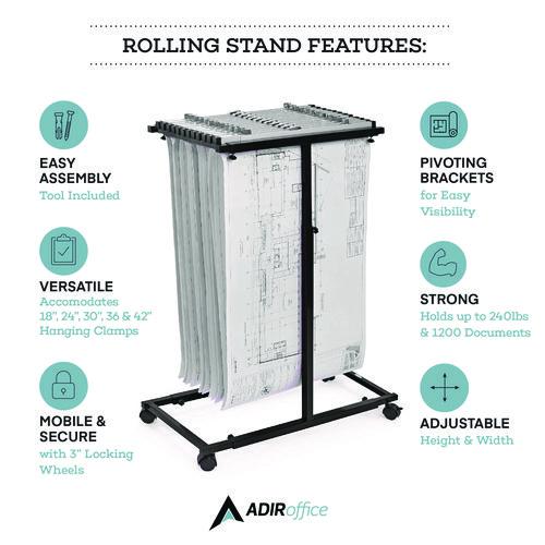 Image of AdirOffice ADI614BLKMK Blueprint Storage Cabinet Steel Vertical Plan Center, Assorted Document Sizes,15" x 27" to 47.25" x 32.5" to 57", Black