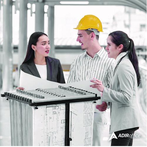 Image of AdirOffice ADI614BLKMK Blueprint Storage Cabinet Steel Vertical Plan Center, Assorted Document Sizes,15" x 27" to 47.25" x 32.5" to 57", Black