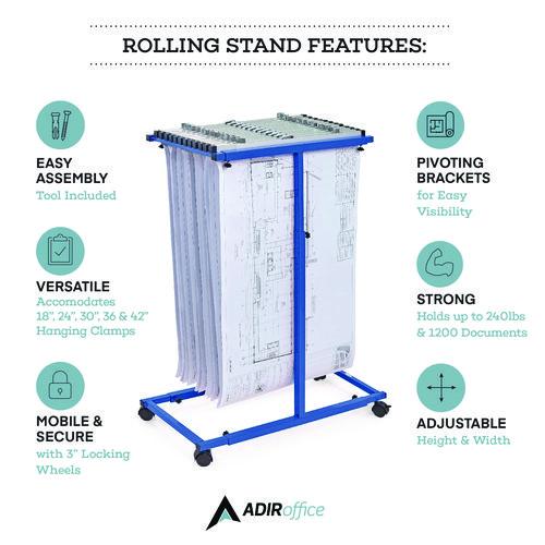 Image of AdirOffice ADI614BLUMK Blueprint Storage Cabinet Steel Vertical Plan Center, Assorted Document Sizes, 15" x 27" to 47.25" x 32.5" to 57", Blue