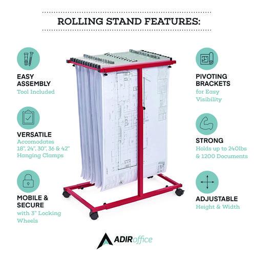 Image of AdirOffice ADI614REDMK Blueprint Storage Cabinet Steel Vertical Plan Center, Assorted Document Sizes, 15" x 27" to 47.25" x 32.5" to 57", Red