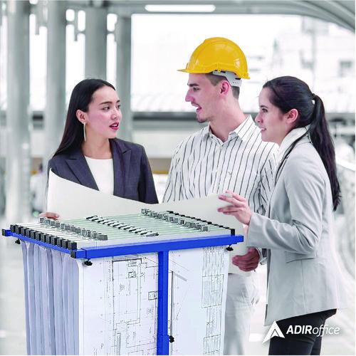 Image of AdirOffice ADI614BLUMK Blueprint Storage Cabinet Steel Vertical Plan Center, Assorted Document Sizes, 15" x 27" to 47.25" x 32.5" to 57", Blue