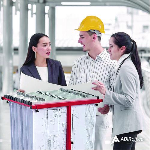 Image of AdirOffice ADI614REDMK Blueprint Storage Cabinet Steel Vertical Plan Center, Assorted Document Sizes, 15" x 27" to 47.25" x 32.5" to 57", Red