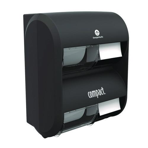 Image of Georgia Pacific® Professional 56744B Compact Quad Vertical Four Roll Coreless Tissue Dispenser, 12.31 x 14.81 x 7.86, Black