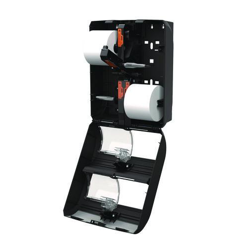 Image of Georgia Pacific® Professional 56744B Compact Quad Vertical Four Roll Coreless Tissue Dispenser, 12.31 x 14.81 x 7.86, Black