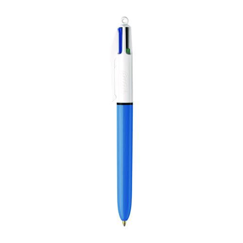 Image of BICÂ® 4-Color Multi-Color Ballpoint Pen, Retractable, Medium 1mm, Black/Blue/Green/Red Ink, Blue/White Barrel
