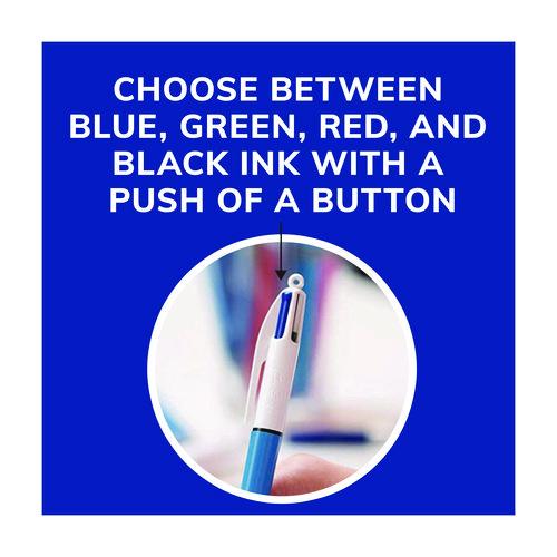 Image of BICÂ® 4-Color Multi-Color Ballpoint Pen, Retractable, Medium 1mm, Black/Blue/Green/Red Ink, Blue/White Barrel