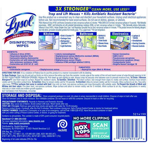 Image of LYSOL® Brand 19200-89346 Disinfecting Wipes, 1-Ply, 7 x 7.25, Crisp Linen, White, 80 Wipes/Canister, 6 Canisters/Carton