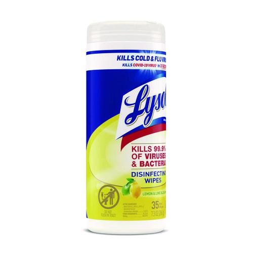 Image of LYSOL® Brand 19200-81145 Disinfecting Wipes, 1-Ply, 7 x 7.25, Lemon and Lime Blossom, White, 35 Wipes/Canister
