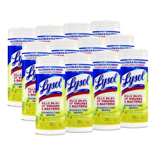 Image of LYSOL® Brand 19200-81145 Disinfecting Wipes, 1-Ply, 7 x 7.25, Lemon and Lime Blossom, White, 35 Wipes/Canister, 12 Canisters/Carton