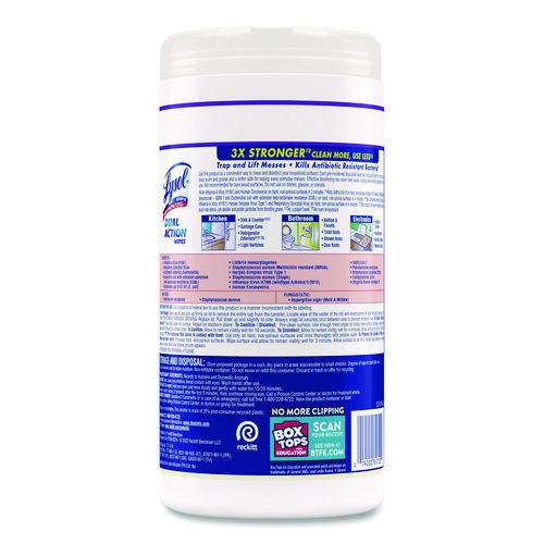 Image of LYSOL® Brand 19200-81700 Dual Action Disinfecting Wipes, 1-Ply, 7 x 7.25, Citrus, White/Purple, 75/Canister